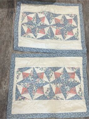 VTG Set Of 2 Quilted Patchwork Pillow Shams 29" x 23" Cottagecore Star Log Cabin